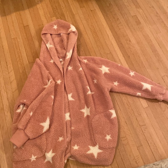 rocks and rags Sherpa comfy jacket pink with white stars - Picture 1 of 4